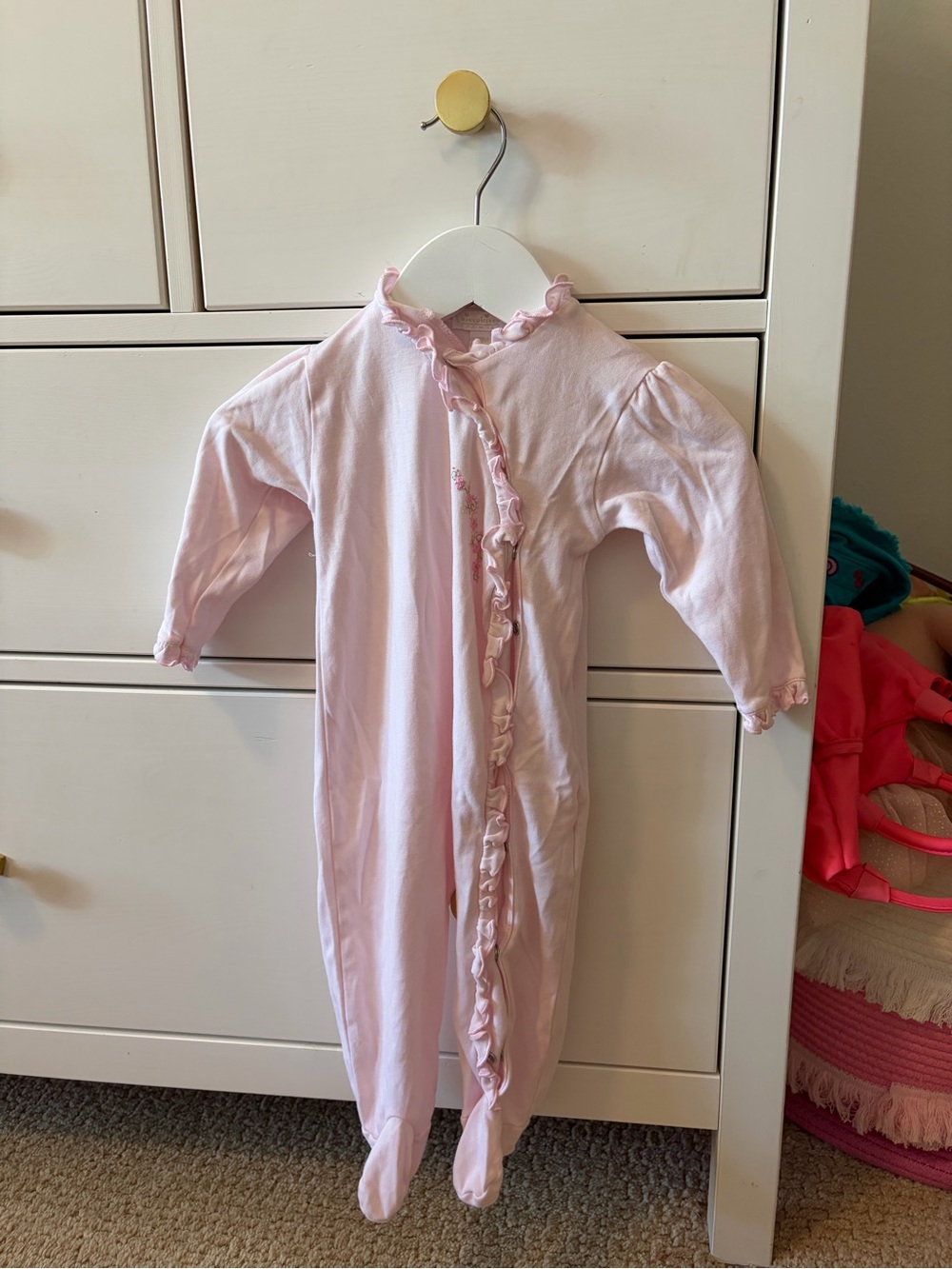 Kissy Kissy Floral Footie 9M Pima Cotton Embroidered Ruffle Sleeper